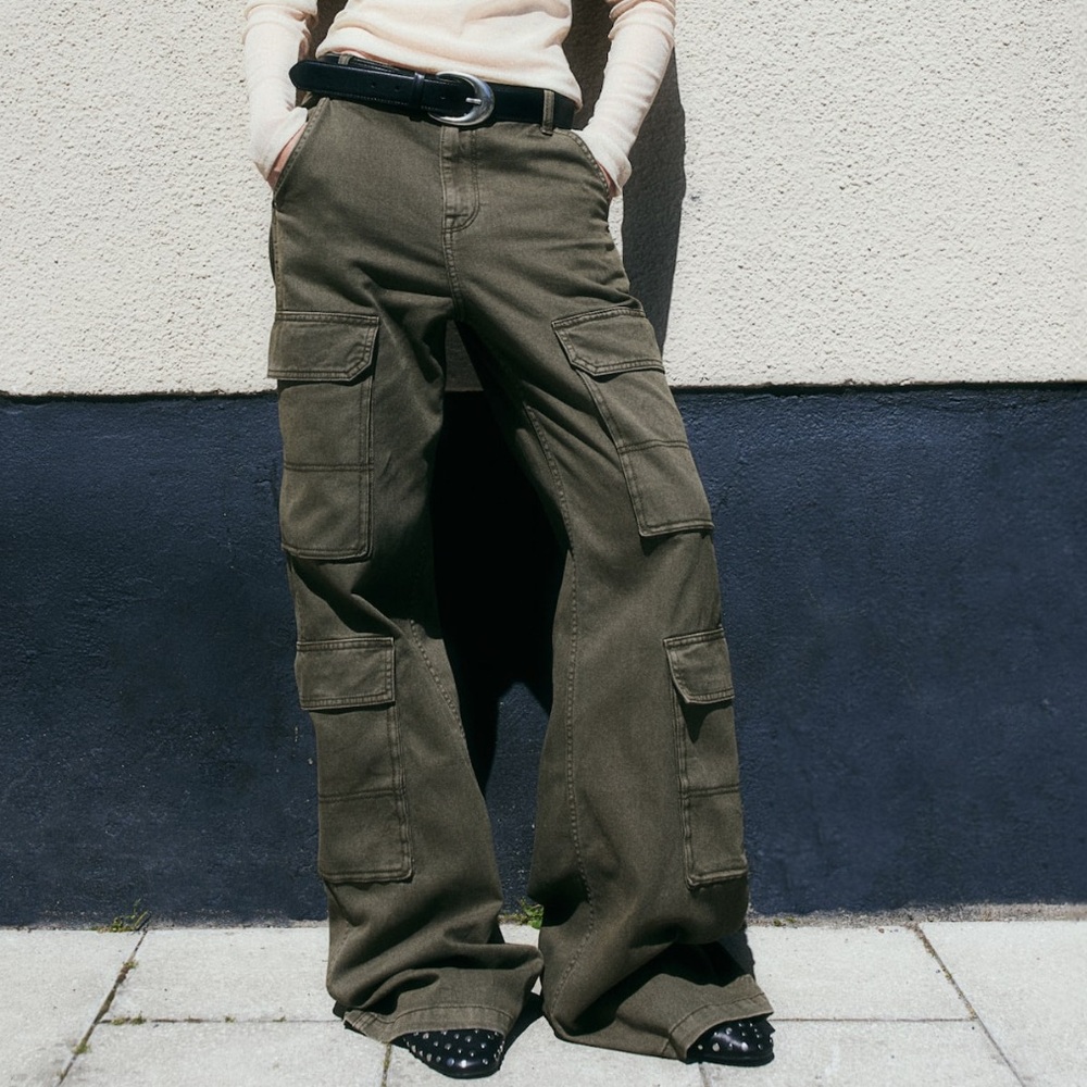 Wide Leg Cargo 100% Cotton Olive Green Size 12 NWT